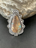 Navajo Ribbon Boulder Green Turquoise Ring Size 11.5 | Sterling Silver | Authentic Native American Handmade | 19614