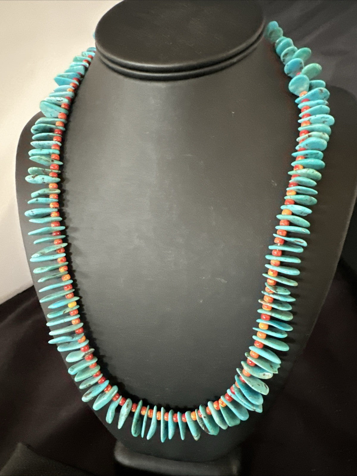 Blue Turquoise Red Spiny Oyster Navajo Pearls Sterling Silver Necklace 21" 19318