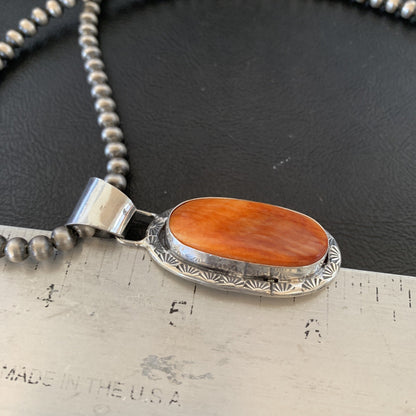 Navajo Sterling Silver Spiny Orange Oyster Necklace Pendant Set2” 14737