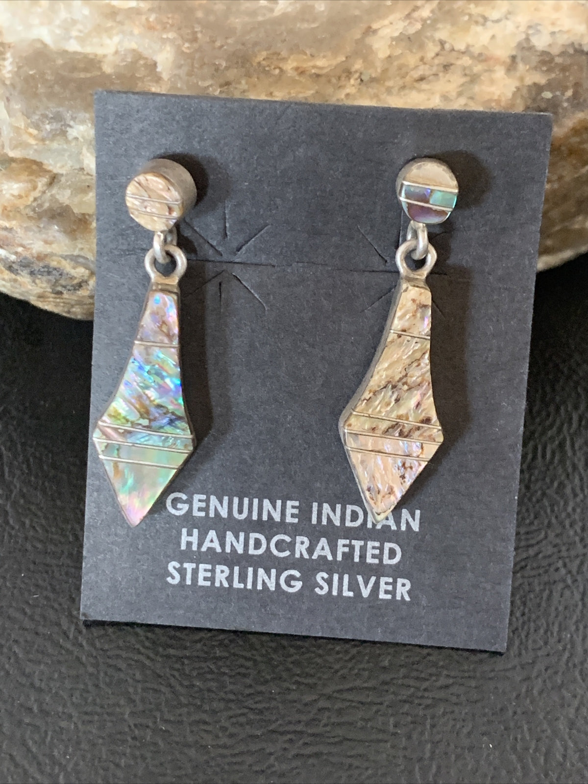 Native Pava Shell Minimalist Navajo Sterling Silver Inlay Earrings 1" 13071