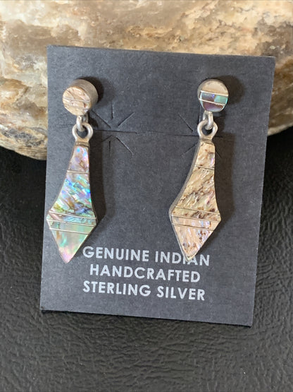 Native Pava Shell Minimalist Navajo Sterling Silver Inlay Earrings 1" 13071