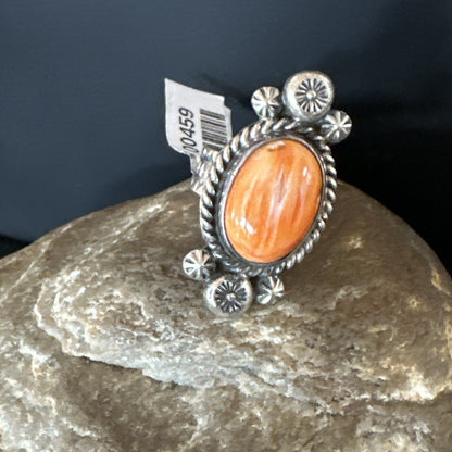 Orange Spiny Oyster Navajo Sterling Silver Ring Native American Size 6 00459