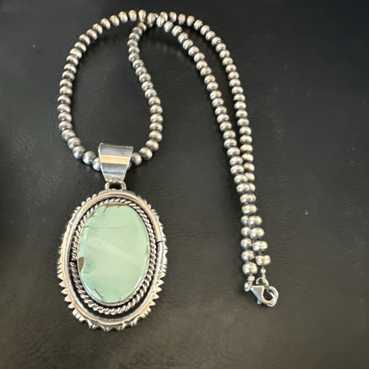 Mens Women Navajo Sterling Silver Green Turquoise Necklace Pendant 18194