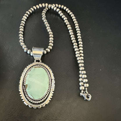 Mens Women Navajo Sterling Silver Green Turquoise Necklace Pendant 18194