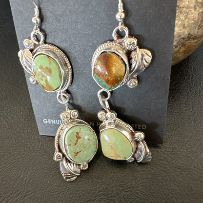 Green Royston Turquoise Navajo Sterling Silver Dangle Earrings 19600