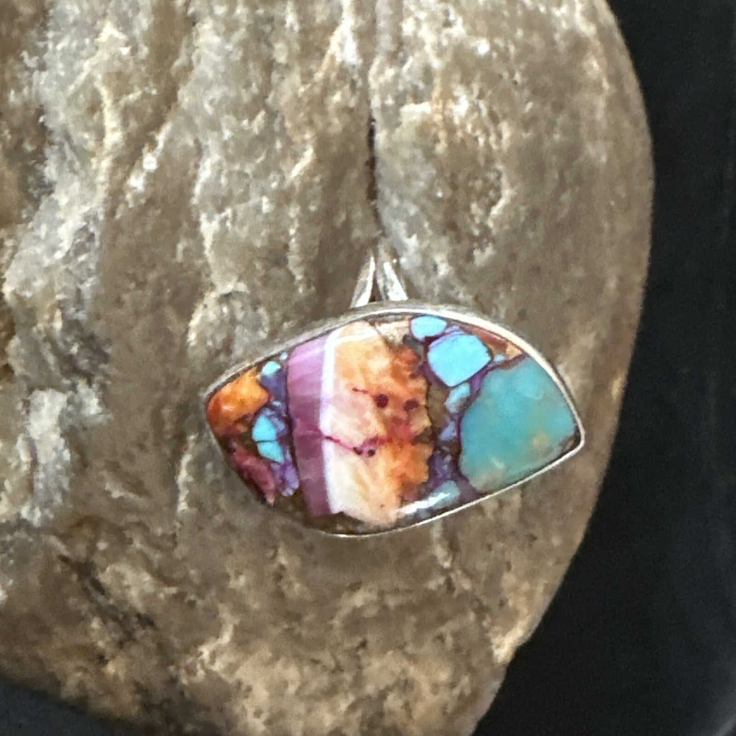 Blue Turquoise Spiny Oyster Southwestern Sterling Silver Ring Size 8 18440