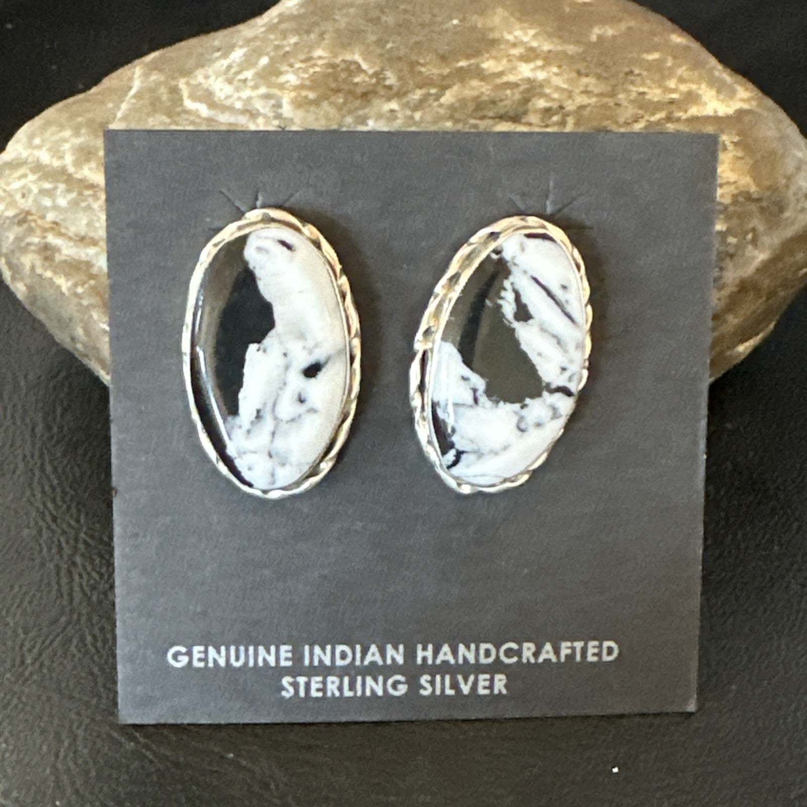 Women White Buffalo Turquoise Navajo Sterling Silver Post Earrings 19096