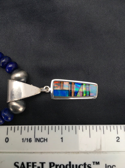 NAVAJO Sterling Silver Necklace Lapis Opal Pendant Set 22" 2907