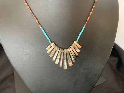 Blue Turquoise & Pava Shell Heishi Navajo Sterling Silver Necklace 01689