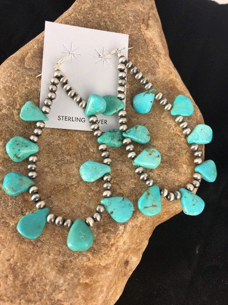 Blue Cluster Turquoise Sterling Silver Earrings 3.5”