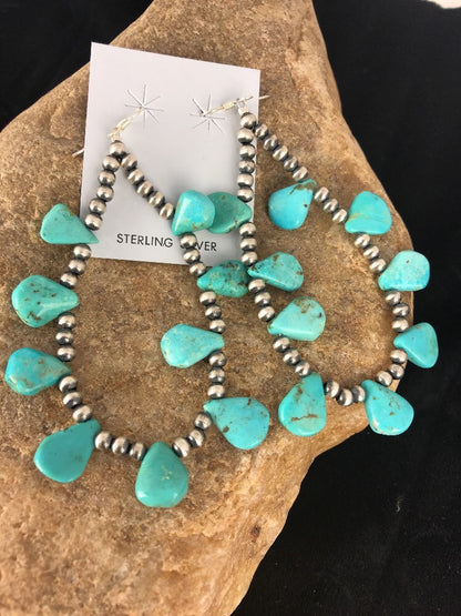 Blue Cluster Turquoise Sterling Silver Earrings 3.5”
