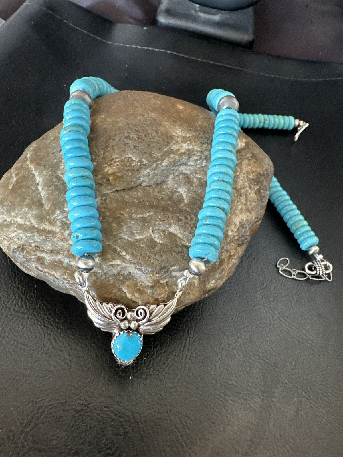 WoMens Blue Kingman Turquoise Pendant Navajo Sterling Silver Necklace 20” 18167