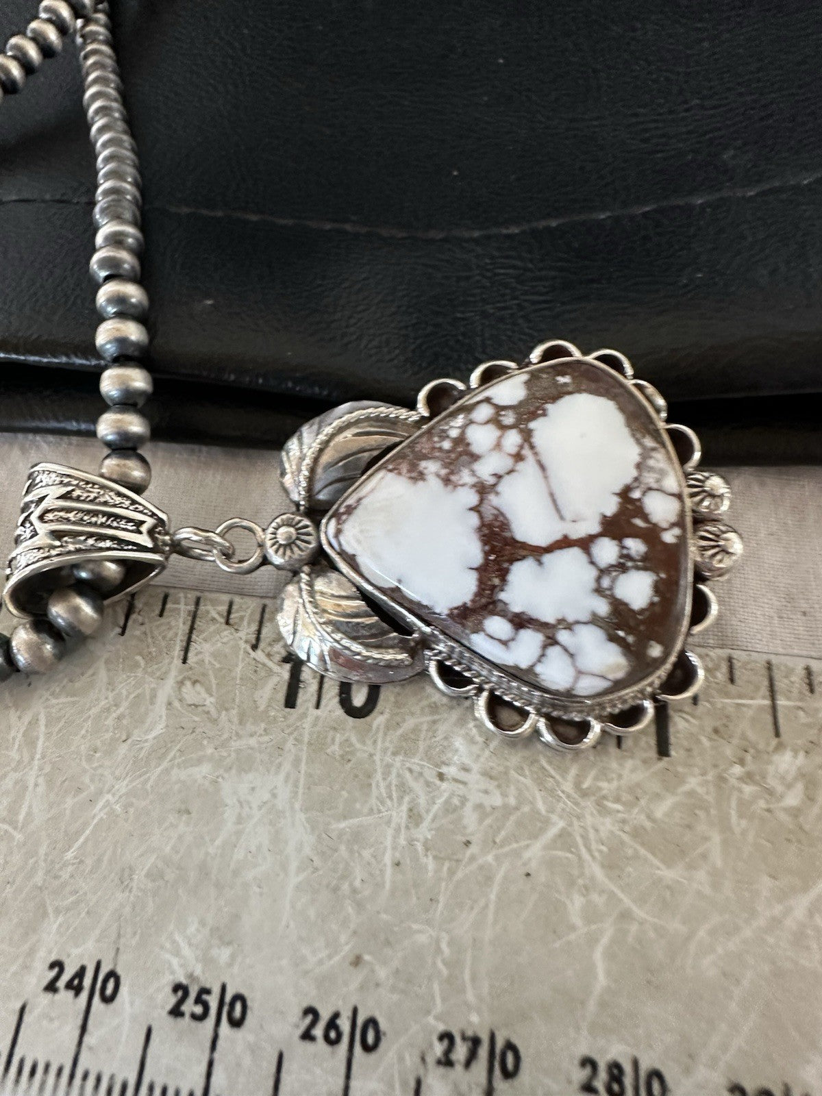 Navajo Pearls Sterling Silver Wild Crazy Horse Turquoise Necklace Pendant 19391