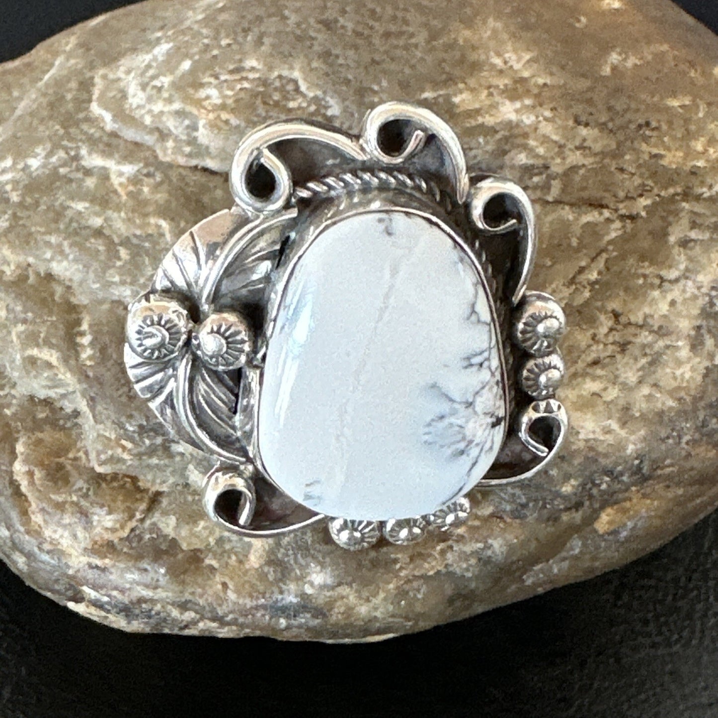 Mens Womens White Buffalo Turquoise Navajo Sterling Silver Ring Size 10 18103