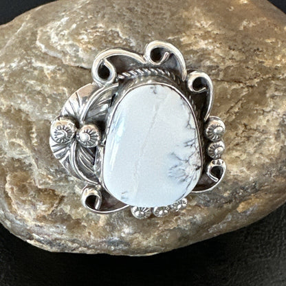 Mens Womens White Buffalo Turquoise Navajo Sterling Silver Ring Size 10 18103