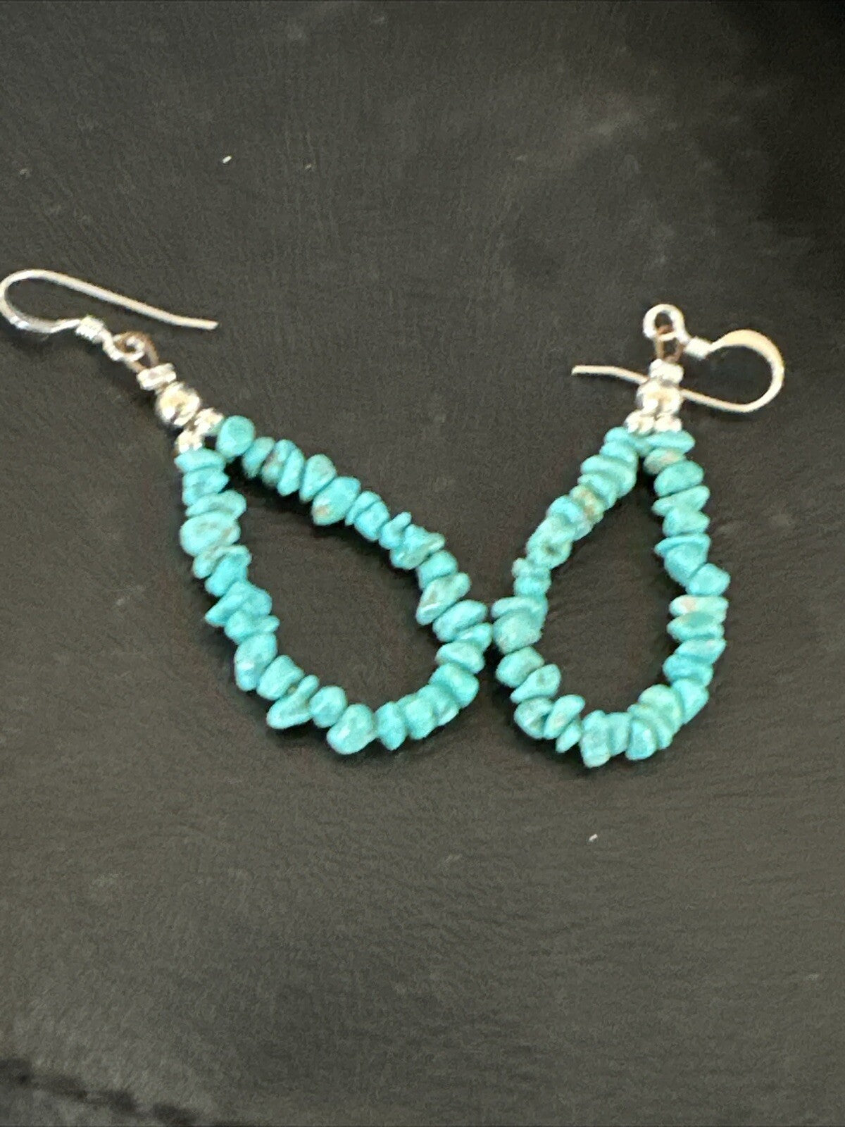 Blue Turquoise Nugget Sterling Silver Beads Navajo Earrings 1" 17900