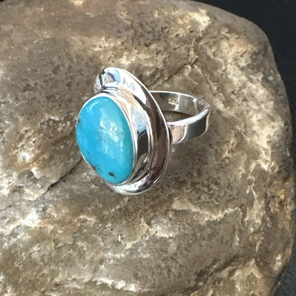 Southwestern Sterling Silver Blue Kingman Turquoise Ring Size 7 18503