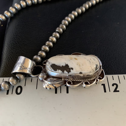 Mens Sterling Silver Beads White Buffalo Turquoise Necklace Pendant 20" 13666