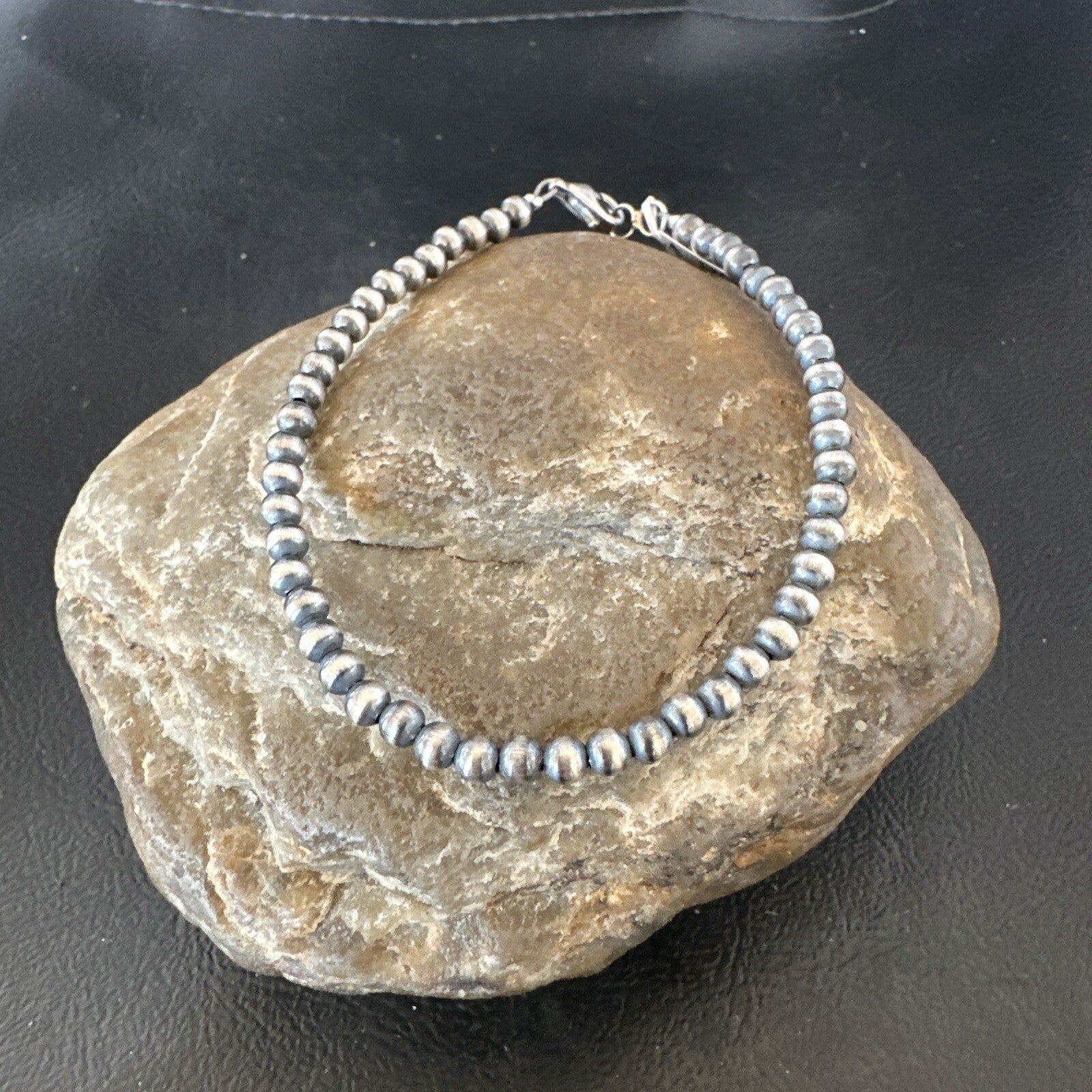 Native American Navajo 4mm Beads 8” Sterling Silver Bracelet 90408