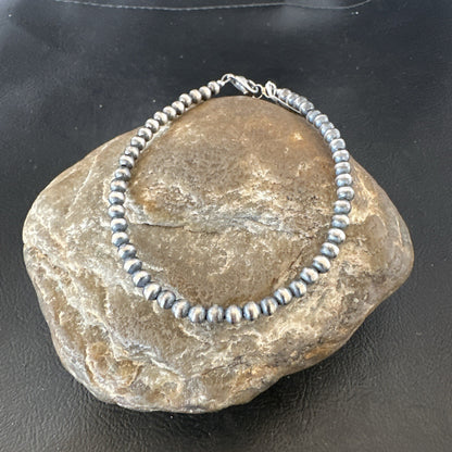 Native American Navajo 4mm Beads 8” Sterling Silver Bracelet 90408