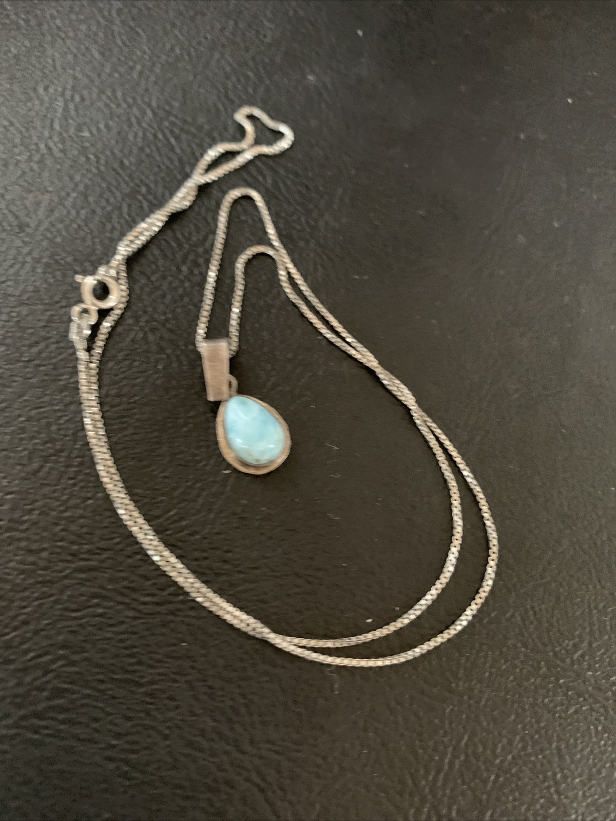 Blue Larimar Minimalist Pendant Navajo Sterling Silver Necklace 18" 17440