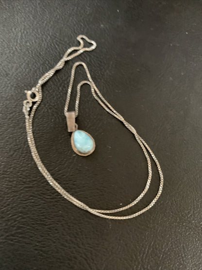 Blue Larimar Minimalist Pendant Navajo Sterling Silver Necklace 18" 17440