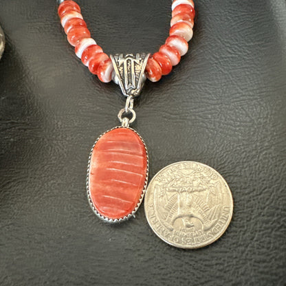 Navajo Pearls Sterling Silver Necklace Red Spiny Oyster Pendant 22" 18265