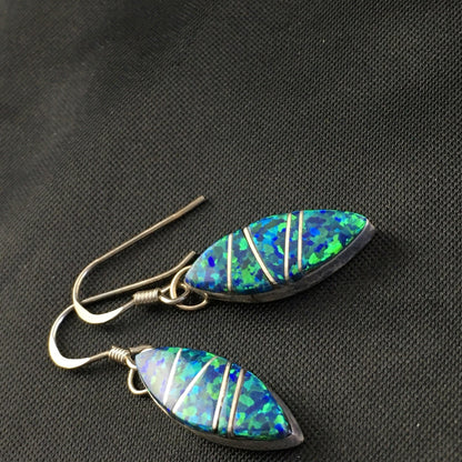 Blue Opal Inlay Navajo Indian Sterling Silver Earrings 2015