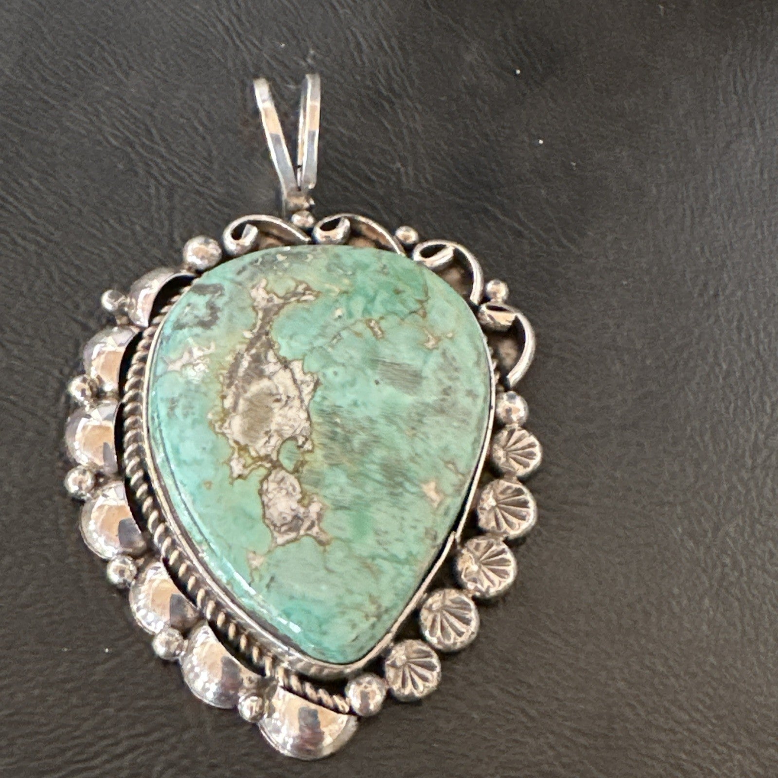 Men Women Green Royston Turquoise Pendant Navajo Sterling Yazzie 19521