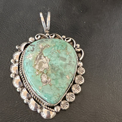 Men Women Green Royston Turquoise Pendant Navajo Sterling Yazzie 19521