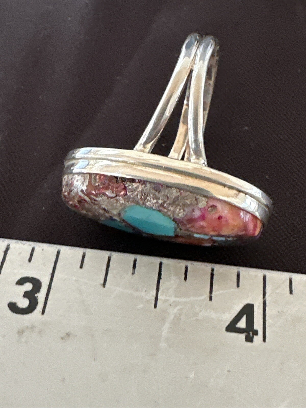 Blue Turquoise Purple Spiny Oyster Navajo Sterling Silver Ring Size 10 18206