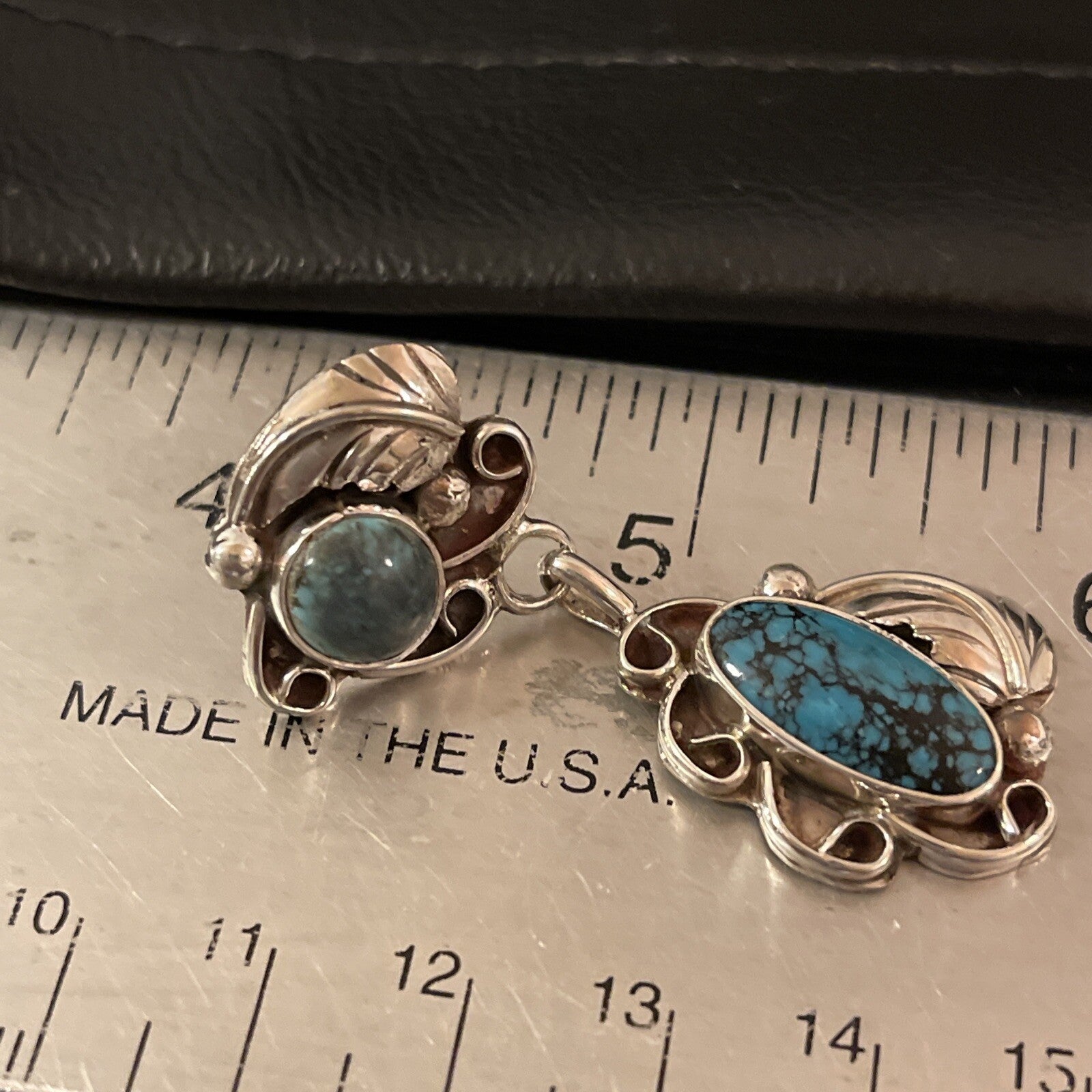 Spiderweb Turquoise Navajo Sterling Silver Post Dangle Earrings 02026