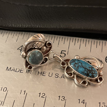 Spiderweb Turquoise Navajo Sterling Silver Post Dangle Earrings 02026