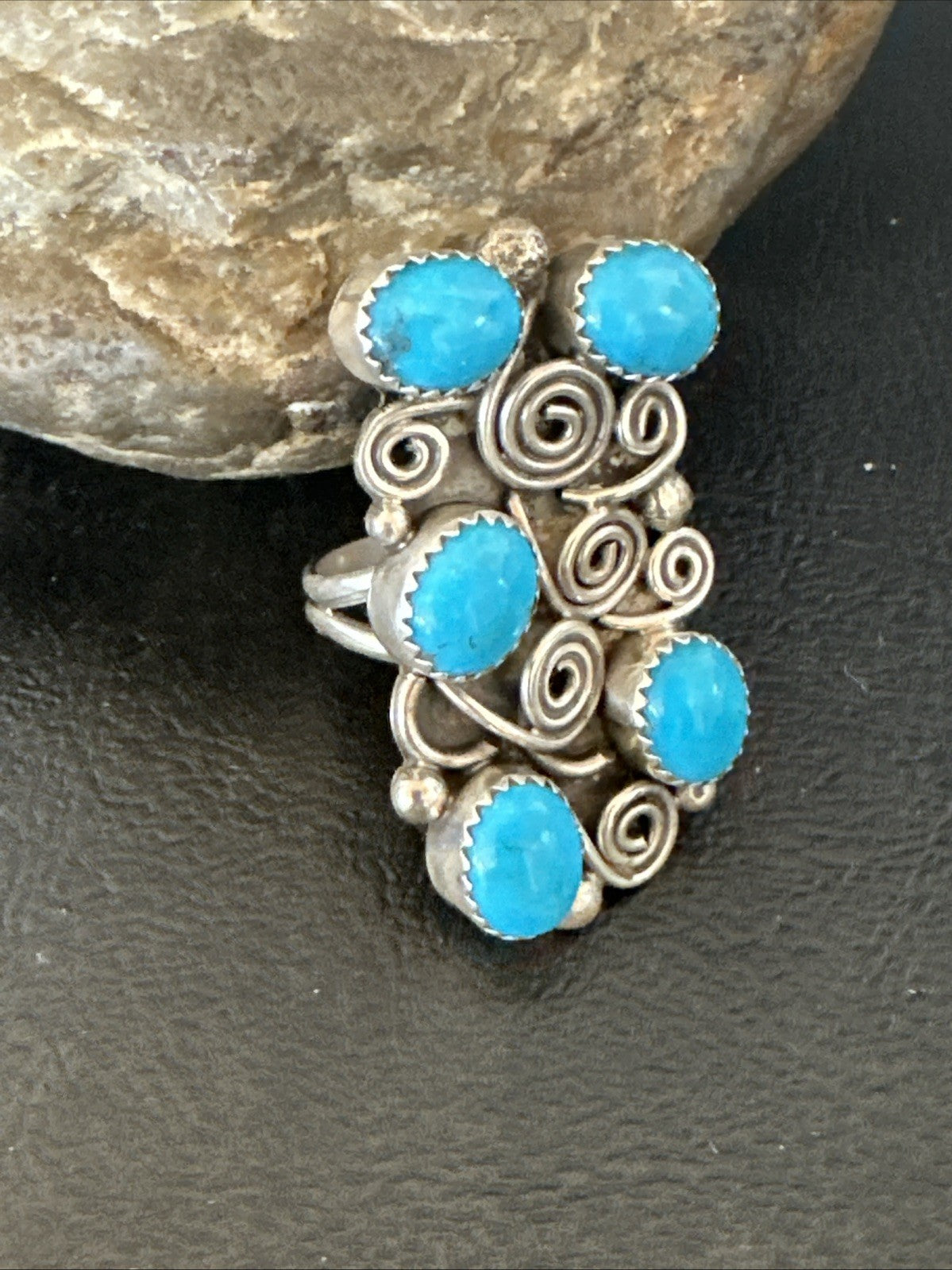 Navajo Blue Kingman Turquoise Ring MultiStone Cluster Sz 8 19801
