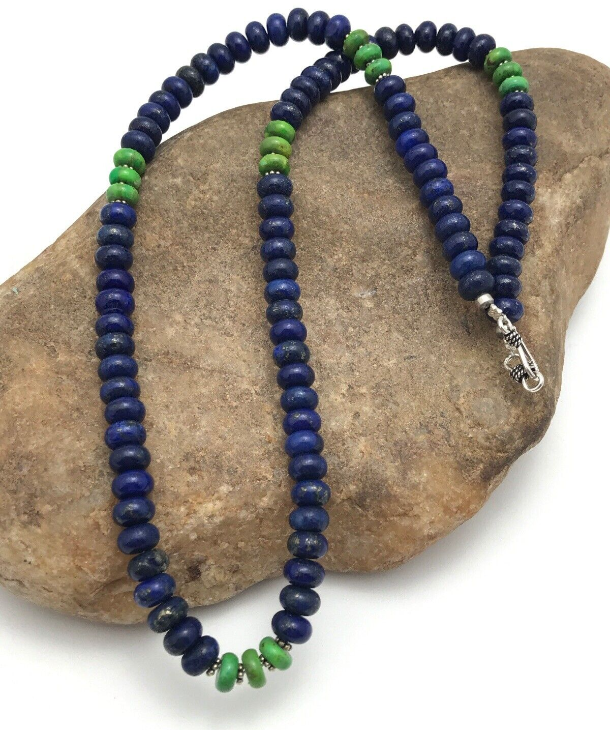 Lapis & Turquoise Beads Navajo Sterling Silver Necklace 03269