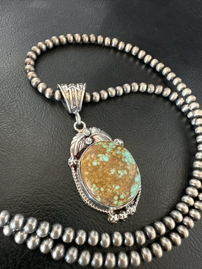Mens Blue Turquoise#8 Pendant Navajo Sterling Silver Necklace 18070