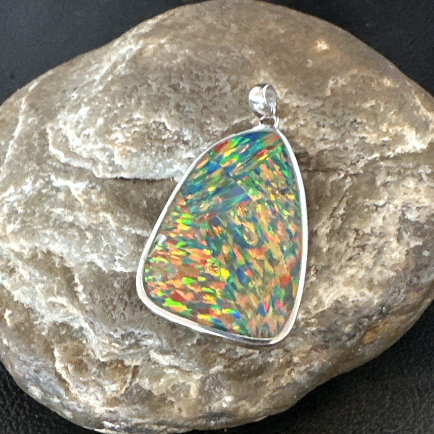 Mens Womens Multicolor Gilson Opal Navajo Sterling Silver Inlay Pendant 18611