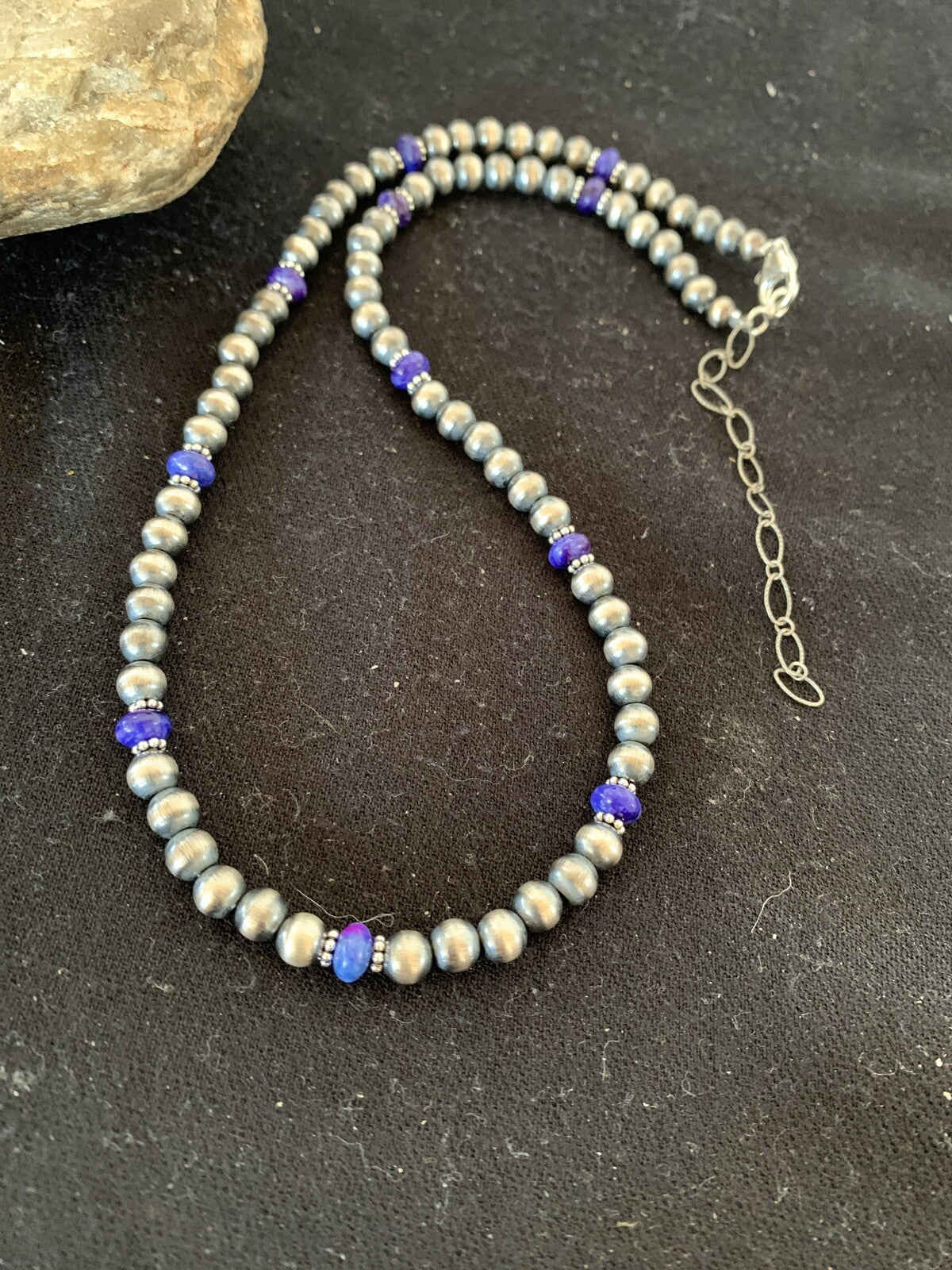 Purple Stone Bead Navajo Pearls Sterling Silver Necklace 20" 96320