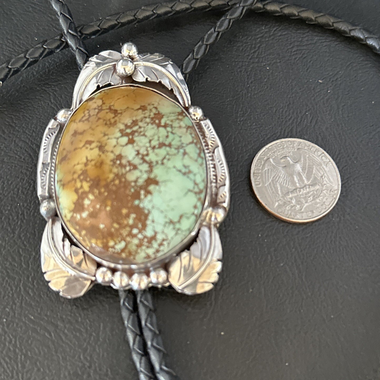 Mens Blue Golden Hills Turquoise Bolo Tie Sterling Silver Navajo 14787