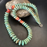 Green Turquoise Spiny Oyster Beads Necklace | Sterling Silver | Authentic Native American Handmade | 18302