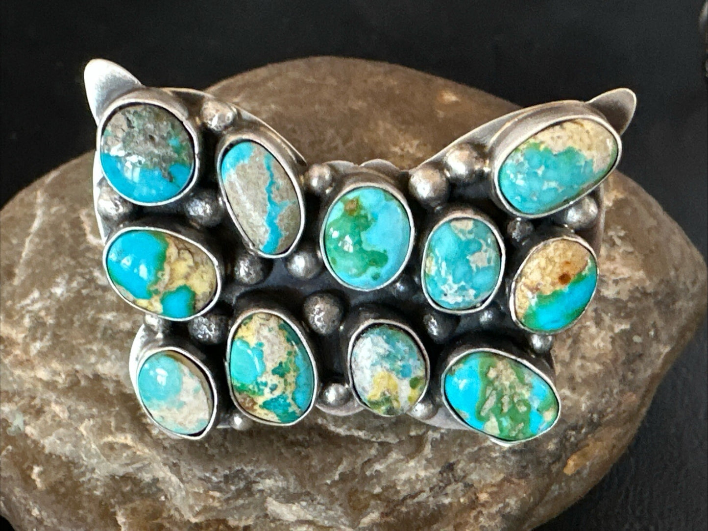 Butterfly Navajo Sterling Silver Cluster Sonoran Blue Turquoise Ring Sz 11 18604