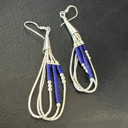 Blue Lapis 3S Heishi Liquid Sterling Silver Dangle Earrings 18099