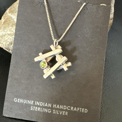 Double Sided Opal Green Peridot Faceted Sterling Silver  Pendant Necklace 17967