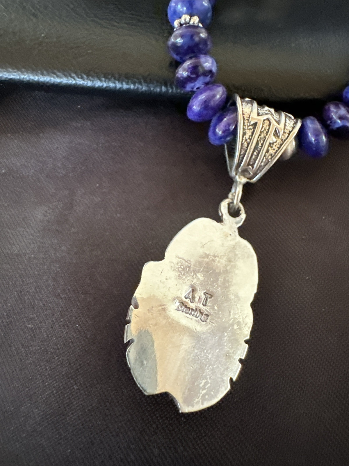 Purple Stone Pendant Navajo Pearls Sterling Silver Necklace 21” 18034