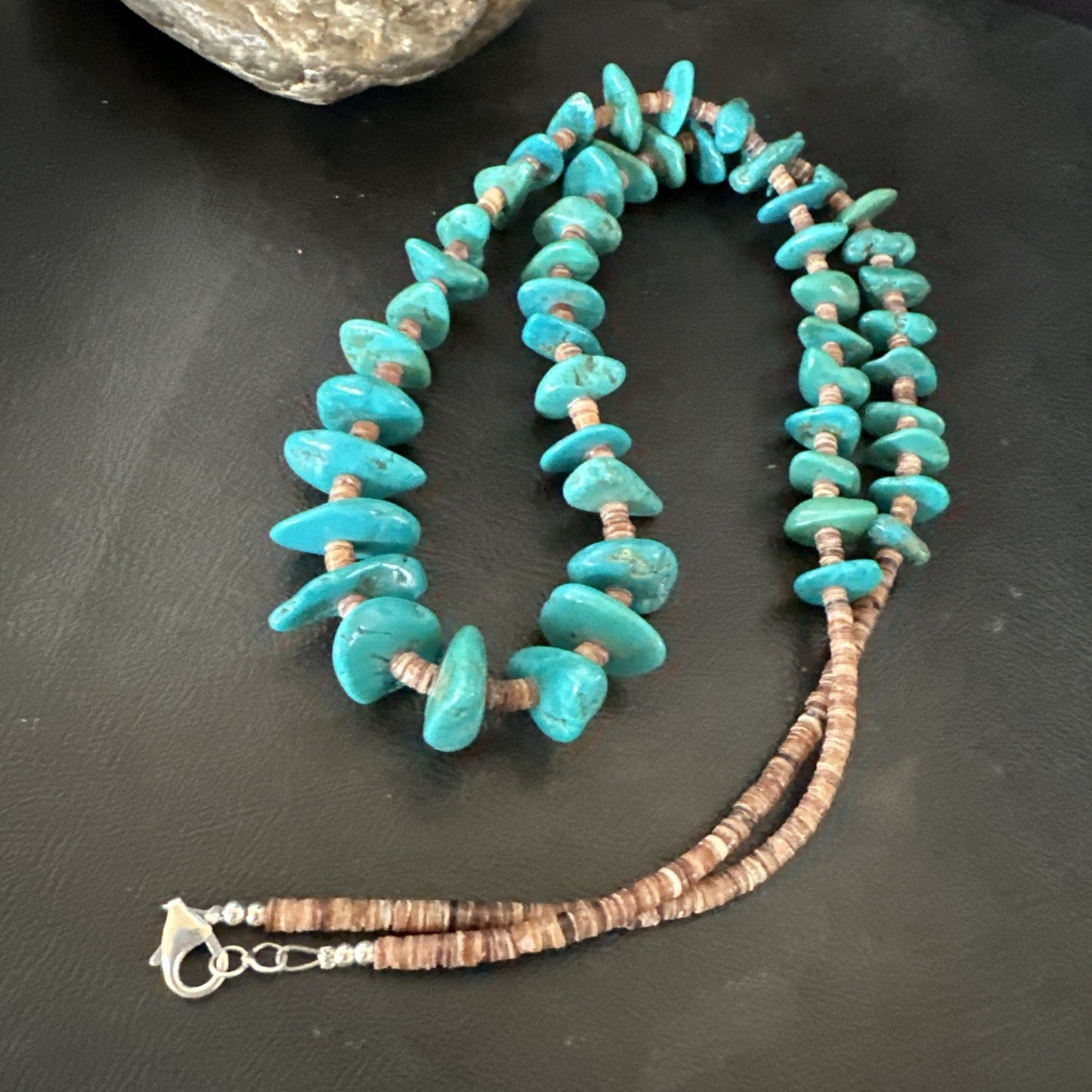 Santo Domingo Kingman Turquoise Heishi Sterling Silver Bead 32” Necklace 19554