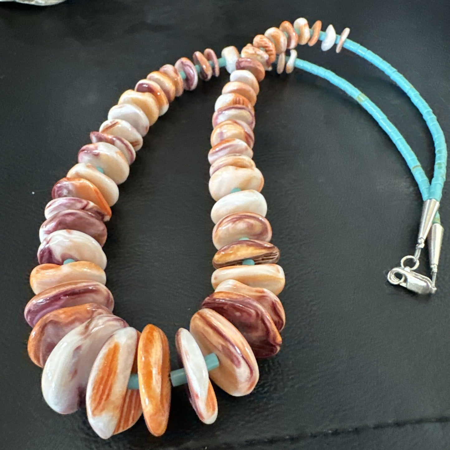 Spiny Oyster Turquoise Heishi Navajo Sterling Silver Necklace 22" 17756