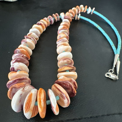 Spiny Oyster Turquoise Heishi Navajo Sterling Silver Necklace 22" 17756