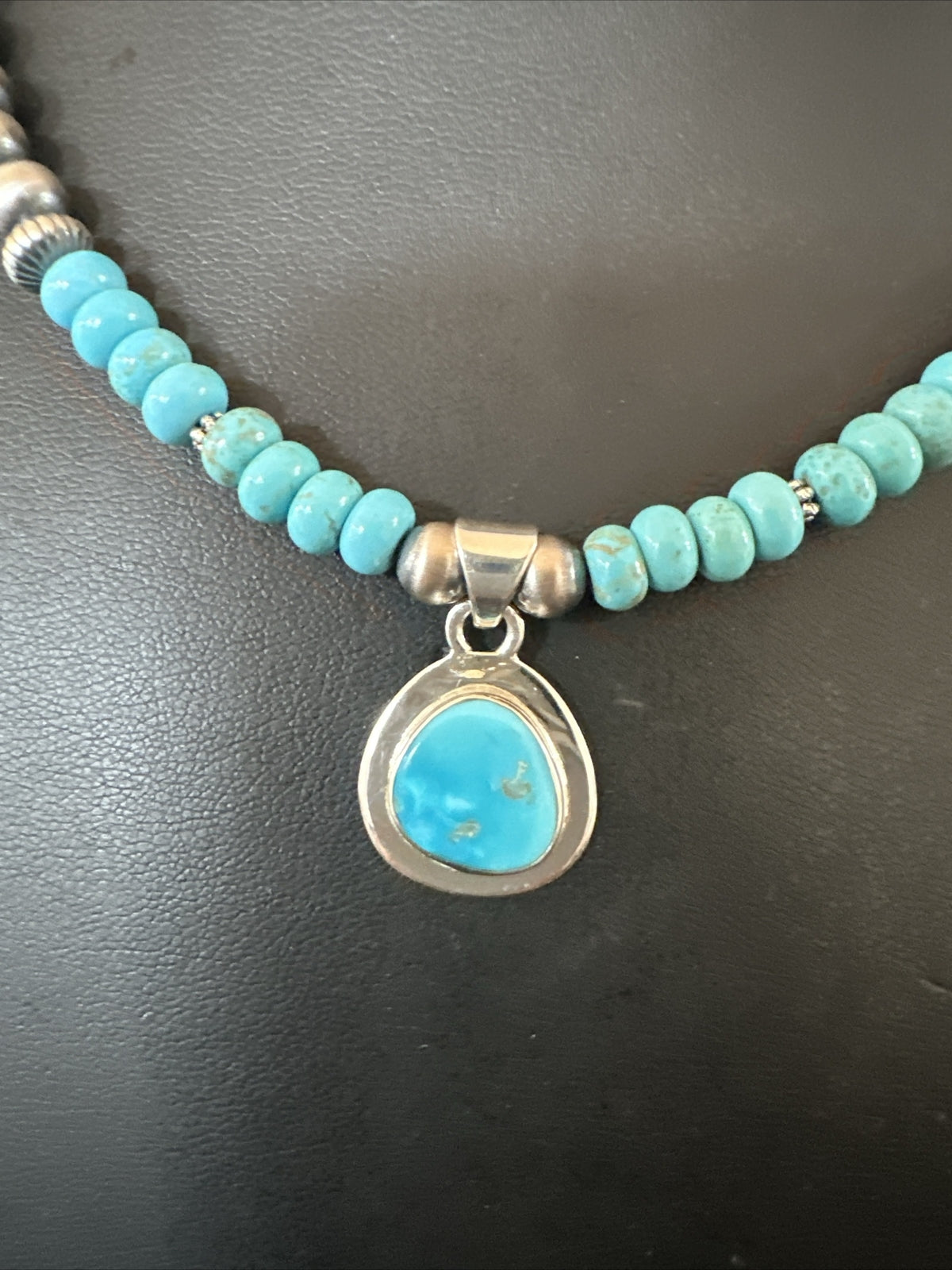 Mens Blue Kingman Turquoise Pendant Navajo Sterling Silver Necklace 21" 17901