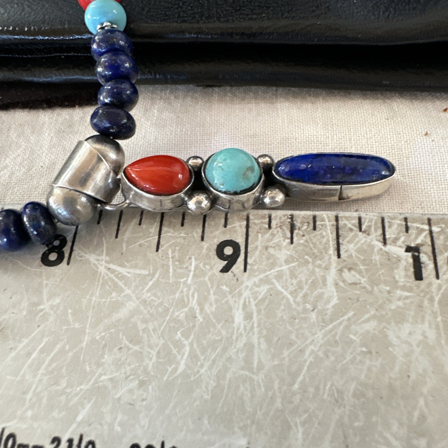 Multicolor Turquoise Spiny Navajo Sterling Silver Cluster Pendant Necklace 19647
