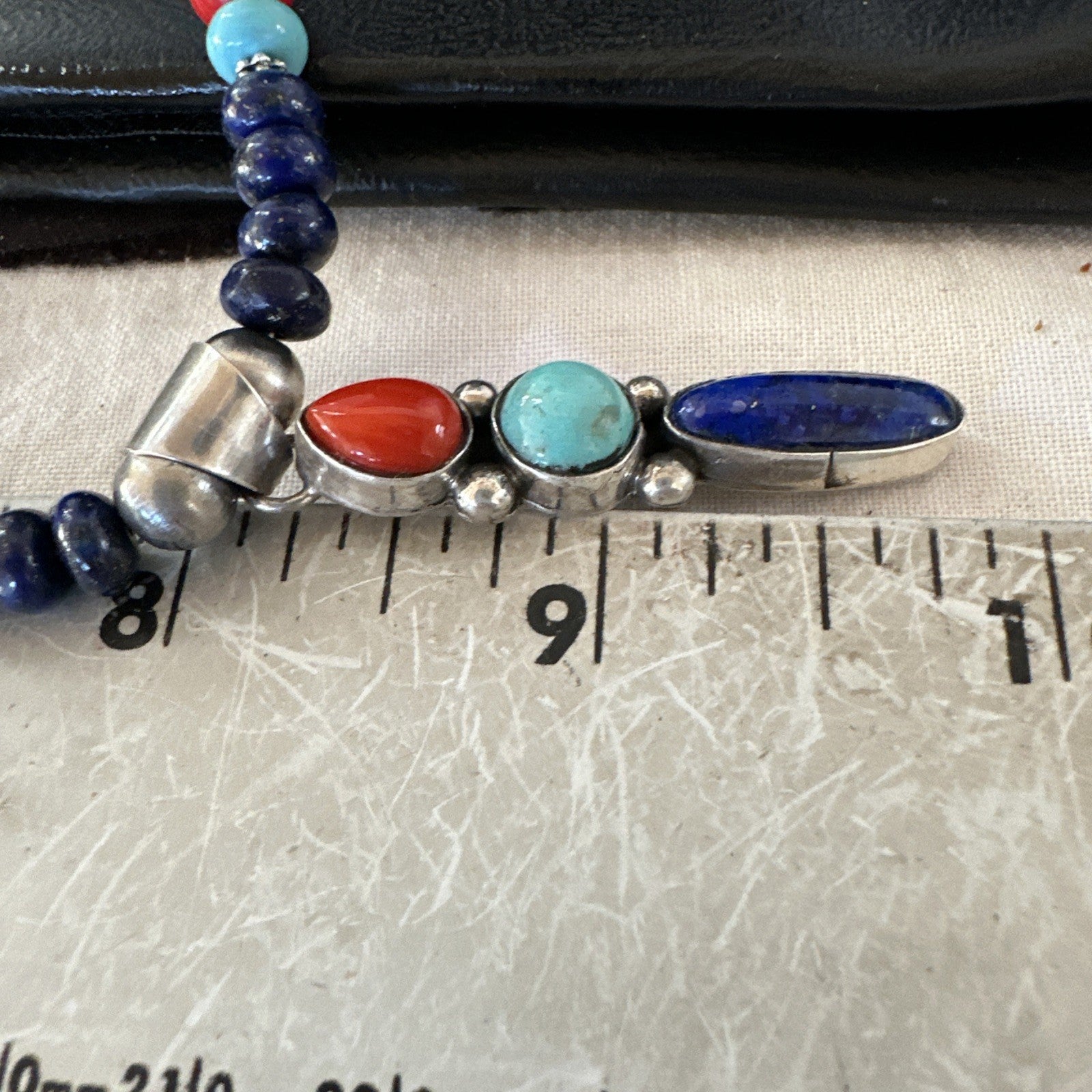Multicolor Turquoise Spiny Navajo Sterling Silver Cluster Pendant Necklace 19647